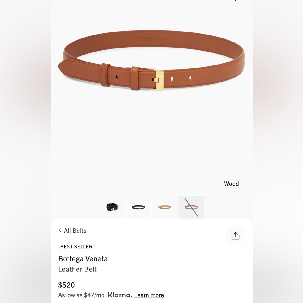 Bottega Veneta Brown Leather Belt size 90 medium color: wood